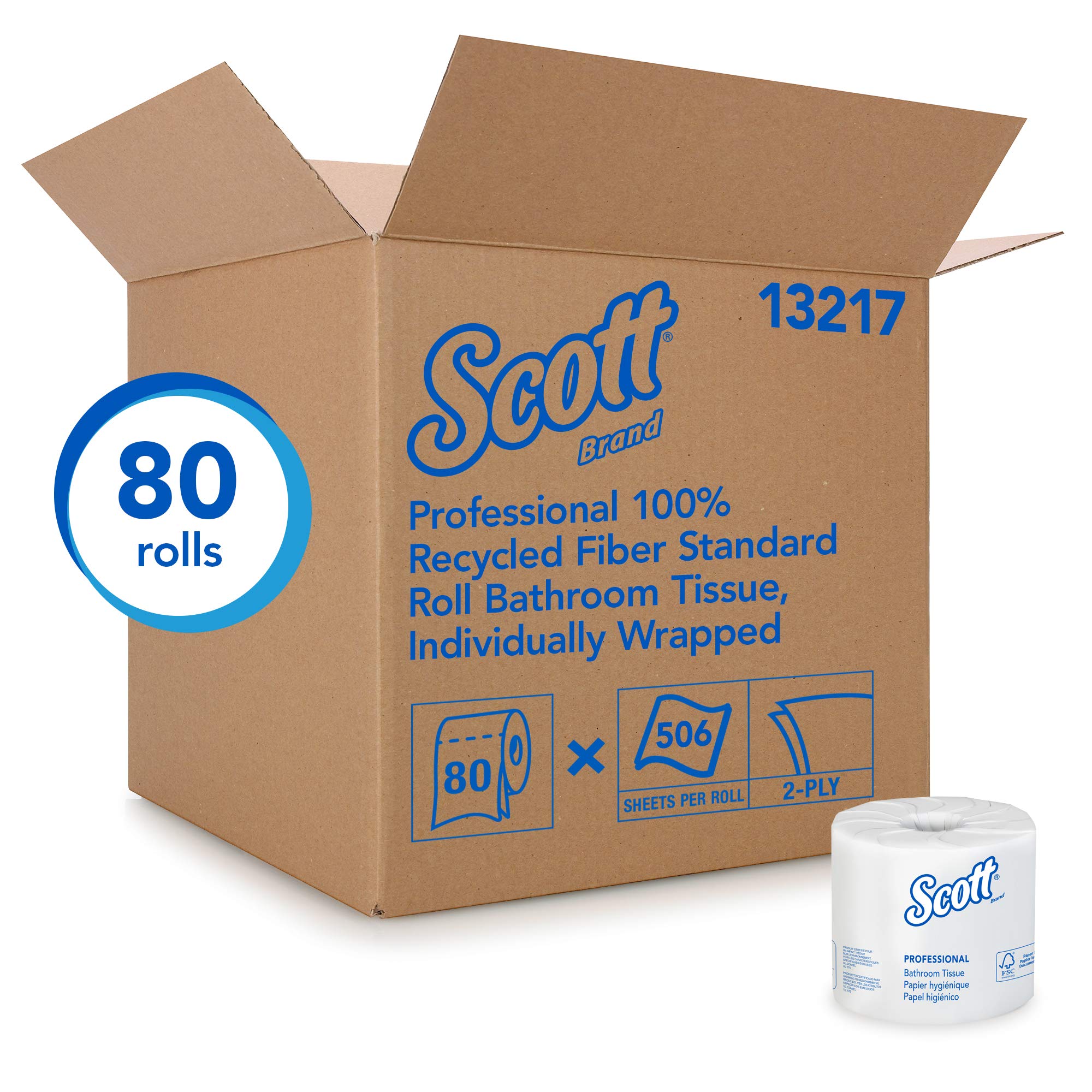 Scott Recycled Fiber Bulk Toilet Paper, 2-Ply Standard Rolls, White, 80  Rolls/Case, 506 Sheets/Roll 